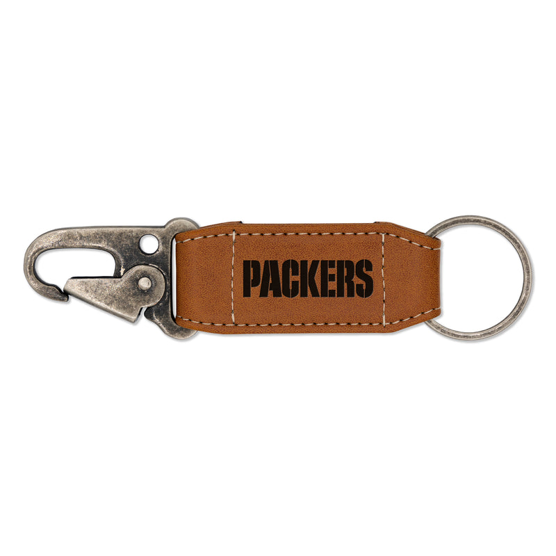 Green Bay Packers Laser Engraved Vegan Leather Carabiner Keychain - Brown