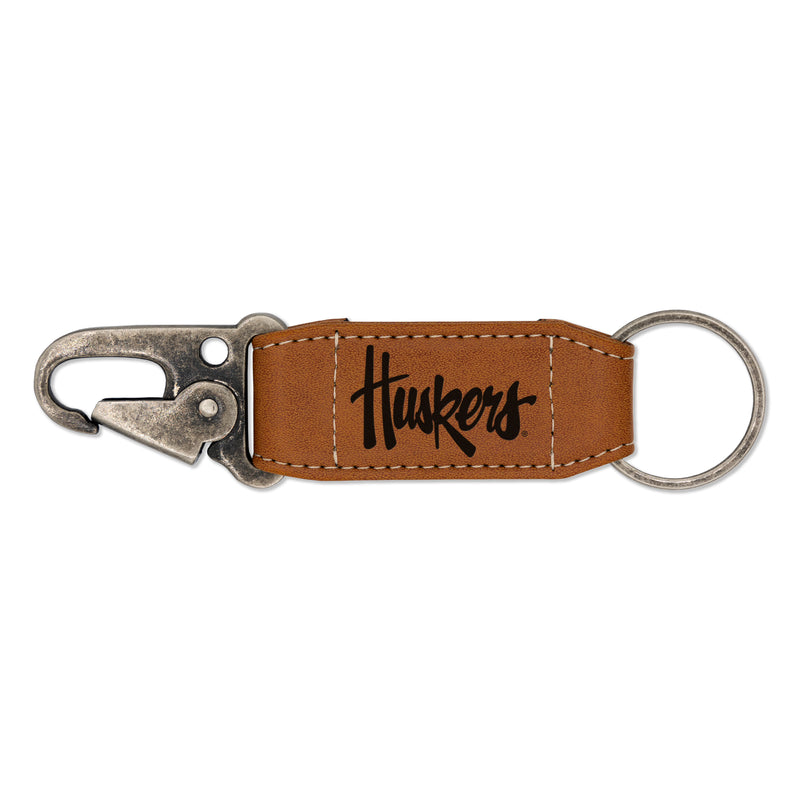 Nebraska Cornhuskers Laser Engraved Vegan Leather Carabiner Keychain - Brown