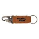 Miami Heat Laser Engraved Vegan Leather Carabiner Keychain - Brown