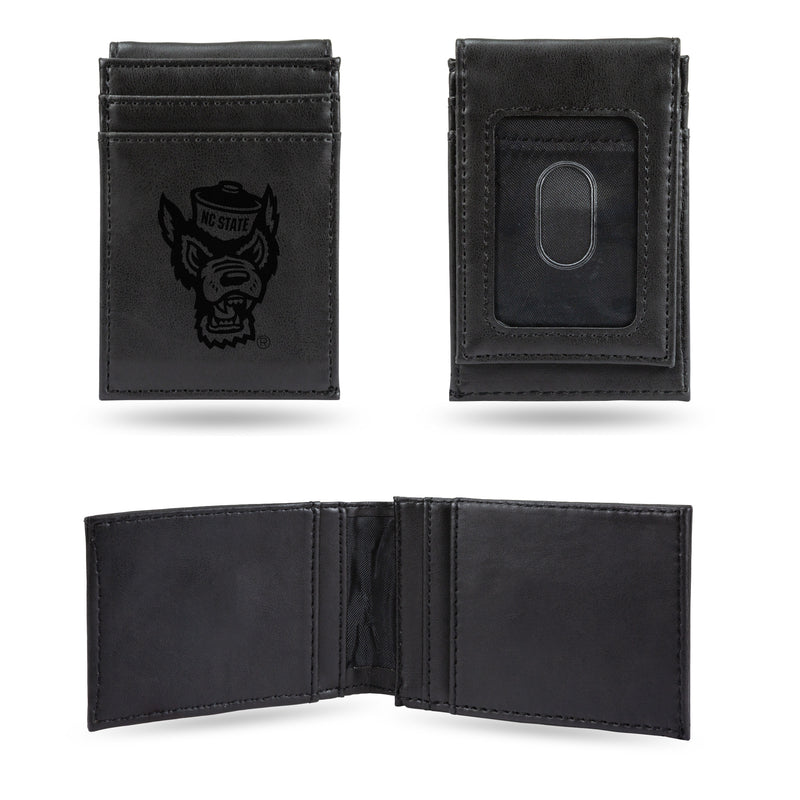 North Carolina State Wolf Head Logo Laser Engraved Black Front Pocket Wallet