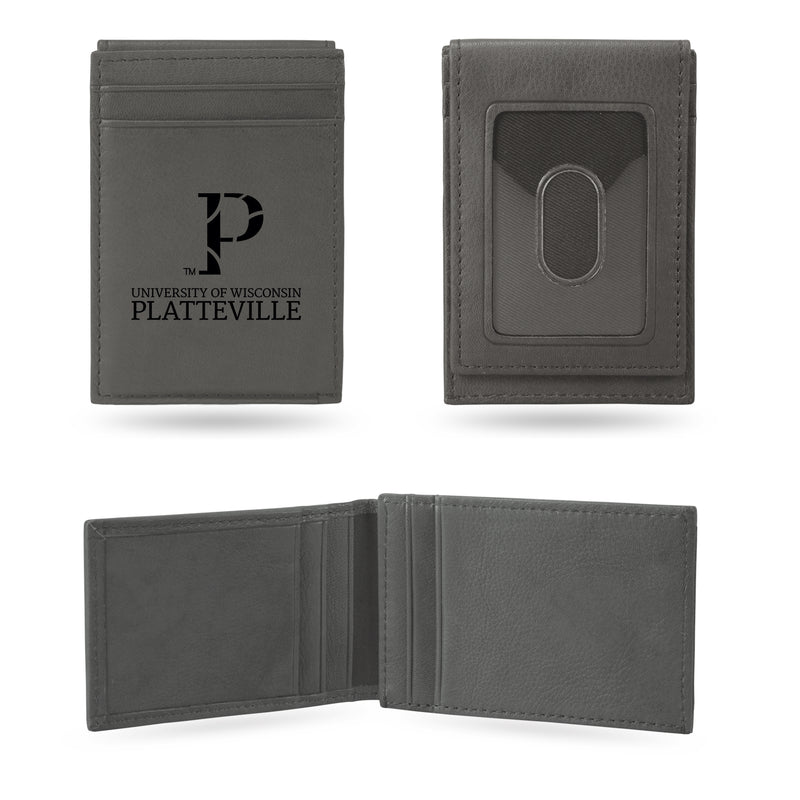 Wisconsin - Platteville Laser Engraved Front Pocket Wallet - Gray