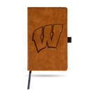 Wisconsin University Laser Engraved Brown Notepad With Elastic Band - Generic