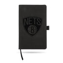 Nets Team Color Laser Engraved Notepad W/ Elastic Band - Black