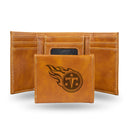 NFL Tennessee Titans Laser Engraved Brown Tri-Fold Wallet - Men's Accessory By Rico Industries