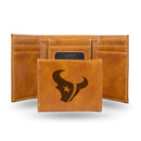 NFL Houston Texans Laser Engraved Brown Tri-Fold Wallet - Men's Accessory By Rico Industries