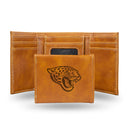 NFL Jacksonville Jaguars Laser Engraved Brown Tri-Fold Wallet - Men's Accessory By Rico Industries