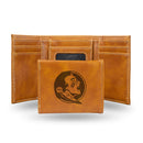 NCAA Florida State Seminoles Laser Engraved Brown Tri-Fold Wallet - Men's Accessory By Rico Industries