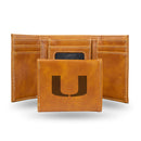 NCAA Miami Hurricanes Laser Engraved Brown Tri-Fold Wallet - Men's Accessory By Rico Industries