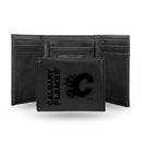 Calgary Flames Custom Laser Engraved Trifold Wallet - Black