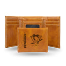 Pittsburgh Penguins Custom Laser Engraved Trifold Wallet - Brown