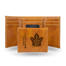 Toronto Maple Leafs Custom Laser Engraved Trifold Wallet - Brown