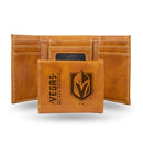 Vegas Golden Knights Custom Laser Engraved Trifold Wallet - Brown