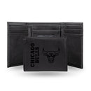Chicago Bulls Custom Laser Engraved Trifold Wallet - Black