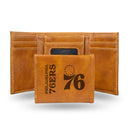 Philadelphia 76Ers Custom Laser Engraved Trifold Wallet - Brown