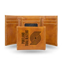 Portland Trail Blazers Custom Laser Engraved Trifold Wallet - Brown