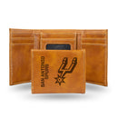 San Antonio Spurs Custom Laser Engraved Trifold Wallet - Brown