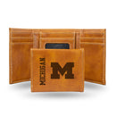 Michigan Wolverines Custom Laser Engraved Trifold Wallet - Brown