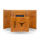 Texas Longhorns Custom Laser Engraved Trifold Wallet - Brown