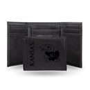 Kansas Jayhawks Custom Laser Engraved Trifold Wallet - Black