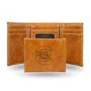 NCAA South Carolina Gamecocks Laser Engraved Brown Tri-Fold Wallet - Men's Accessory By Rico Industries