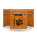 Clemson Custom Laser Engraved Trifold Wallet - Brown