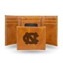 NCAA North Carolina Tar Heels Laser Engraved Brown Tri-Fold Wallet - Men's Accessory By Rico Industries