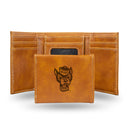 North Carolina State Primary Wolf Head Logo Laser Engraved Brown Trifold Wallet