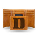 Duke Blue Devils Laser Engraved Brown Trifold Wallet