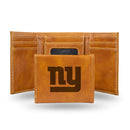 NFL New York Giants Laser Engraved Brown Tri-Fold Wallet - Men's Accessory By Rico Industries