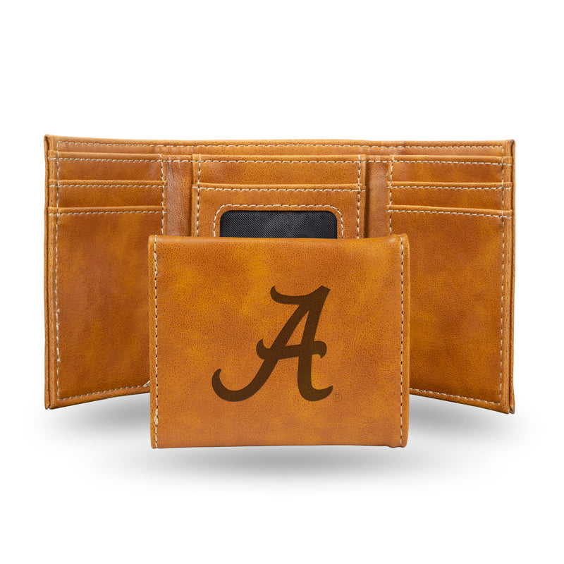 NCAA Alabama Crimson Tide Laser Engraved Brown Tri-Fold Wallet - Men's Accessory By Rico Industries