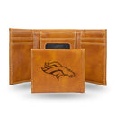 NFL Denver Broncos Laser Engraved Brown Tri-Fold Wallet - Men's Accessory By Rico Industries