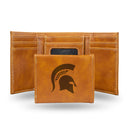 NCAA Michigan State Spartans Laser Engraved Brown Tri-Fold Wallet - Men's Accessory By Rico Industries