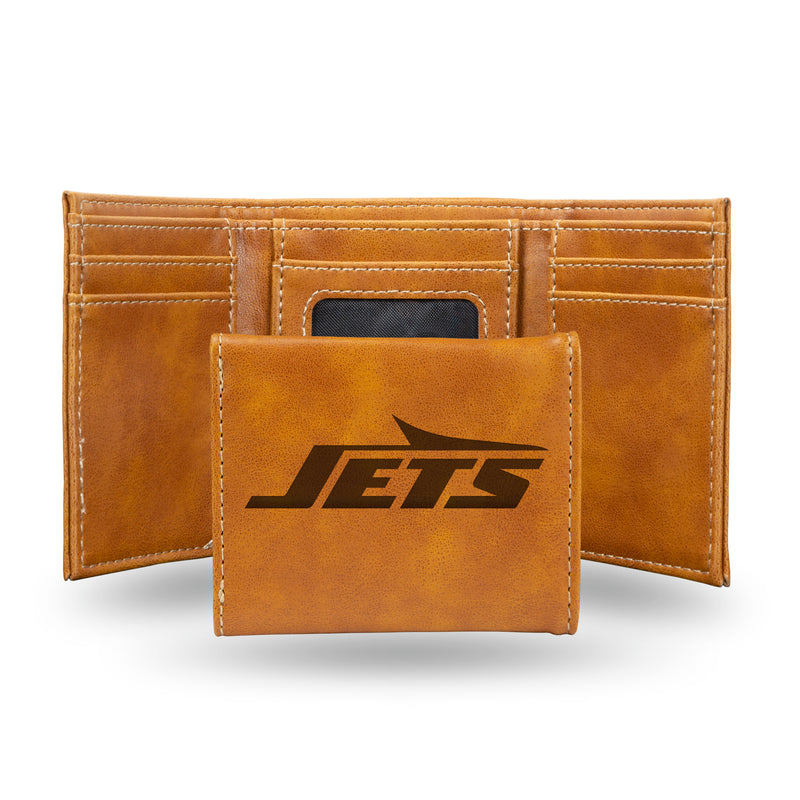 New York Jets Laser Engraved Brown Tri-Fold Wallet