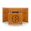 NFL Pittsburgh Steelers Laser Engraved Brown Tri-Fold Wallet - Men's Accessory By Rico Industries