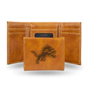 NFL Detroit Lions Laser Engraved Brown Tri-Fold Wallet - Men's Accessory By Rico Industries
