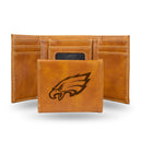 NFL Philadelphia Eagles Laser Engraved Brown Tri-Fold Wallet - Men's Accessory By Rico Industries