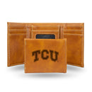 NCAA TCU Horned Frogs Laser Engraved Brown Tri-Fold Wallet - Men's Accessory By Rico Industries