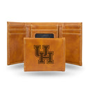 NCAA Houston Cougars Laser Engraved Brown Tri-Fold Wallet - Men's Accessory By Rico Industries