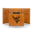 NCAA West Virginia Mountaineers Laser Engraved Brown Tri-Fold Wallet - Men's Accessory By Rico Industries