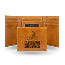 Cleveland Browns Laser Engraved Trifold Wallet - Brown