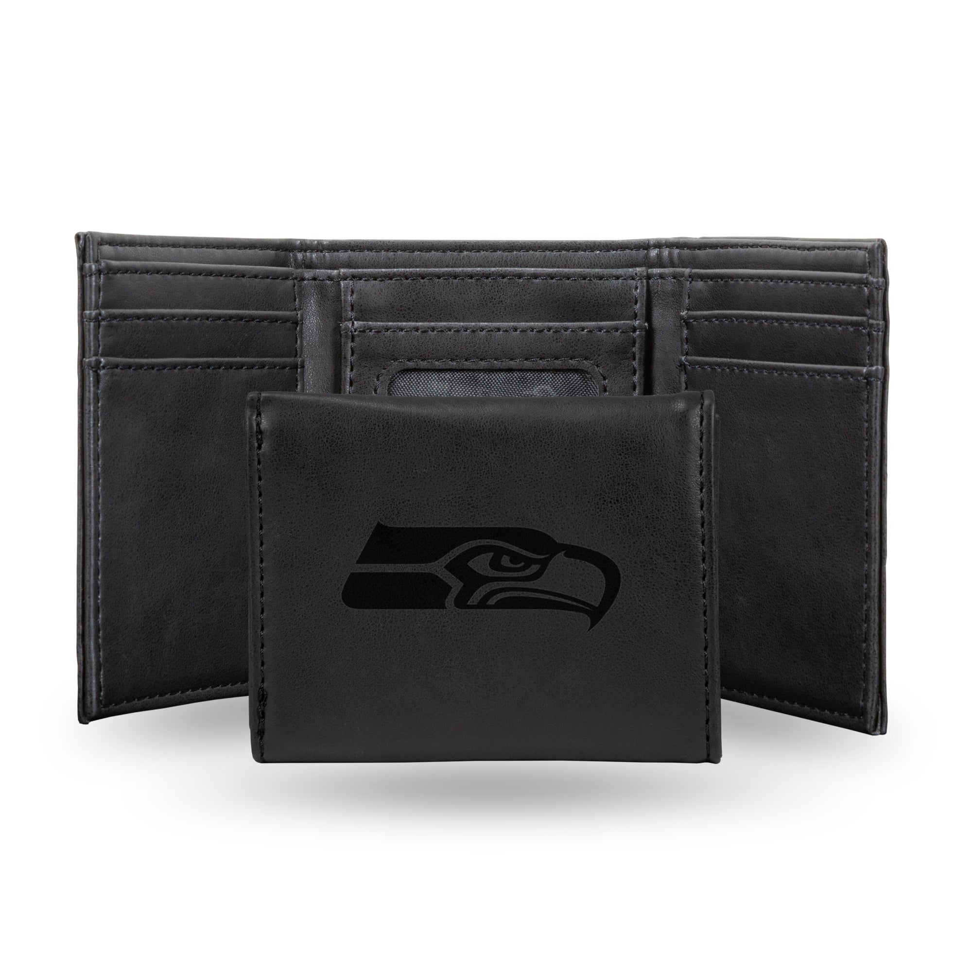 NFL Seattle Seahawks Laser Engraved Black Tri-Fold Wallet - Men's Acce