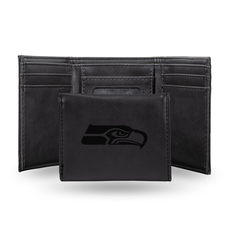 NFL Seattle Seahawks Laser Engraved Black Tri-Fold Wallet - Men's Accessory By Rico Industries