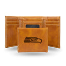 NFL Seattle Seahawks Laser Engraved Brown Tri-Fold Wallet - Men's Accessory By Rico Industries