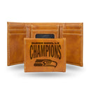 Seattle Seahawks 2026 Super Bowl LX Champions Laser Engraved Trifold Wallet - Brown