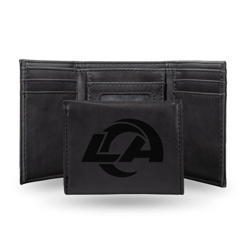 NFL Los Angeles Rams Laser Engraved Black Tri-Fold Wallet - Men's Acce