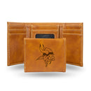 NFL Minnesota Vikings Laser Engraved Brown Tri-Fold Wallet - Men's Accessory By Rico Industries