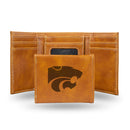 NCAA Kansas State Wildcats Laser Engraved Brown Tri-Fold Wallet - Men's Accessory By Rico Industries