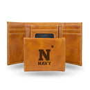NCAA Naval Academy Midshipmen Laser Engraved Brown Tri-Fold Wallet - Men's Accessory By Rico Industries