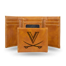 NCAA Virginia Cavaliers Laser Engraved Brown Tri-Fold Wallet - Men's Accessory By Rico Industries