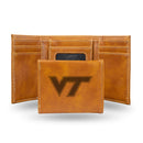 NCAA Virginia Tech Hokies Laser Engraved Brown Tri-Fold Wallet - Men's Accessory By Rico Industries